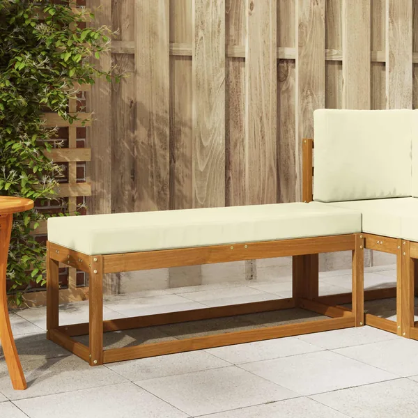 Banc de jardin avec coussin Naturel et Crème 115 x 43 x 45 cm