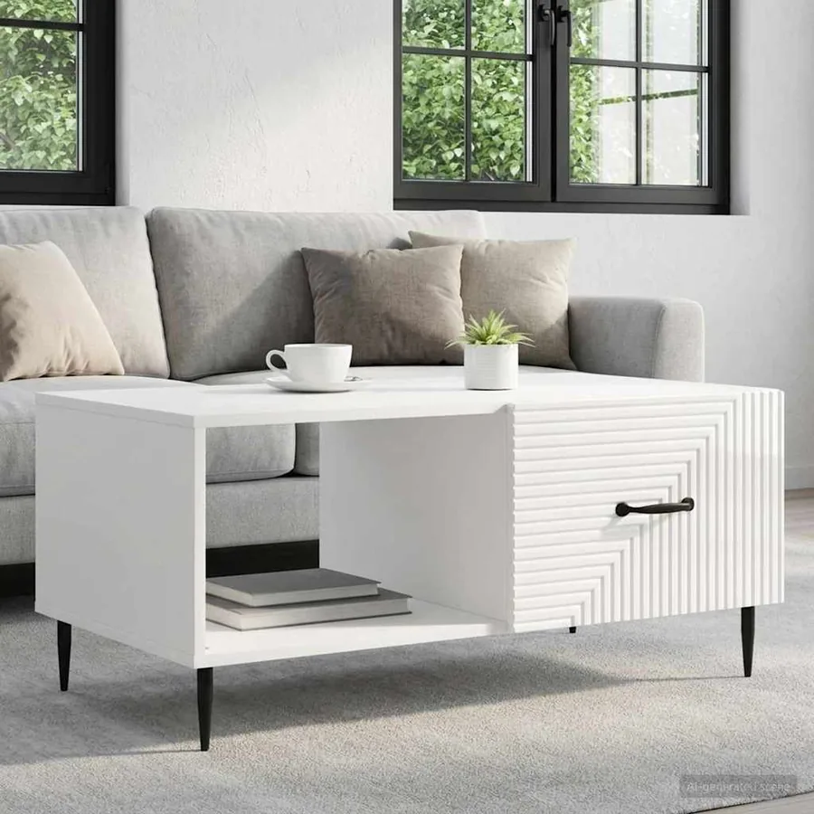 Table basse Blanc brillant 90 x 50 x 40 cm Bois d'ingénierie