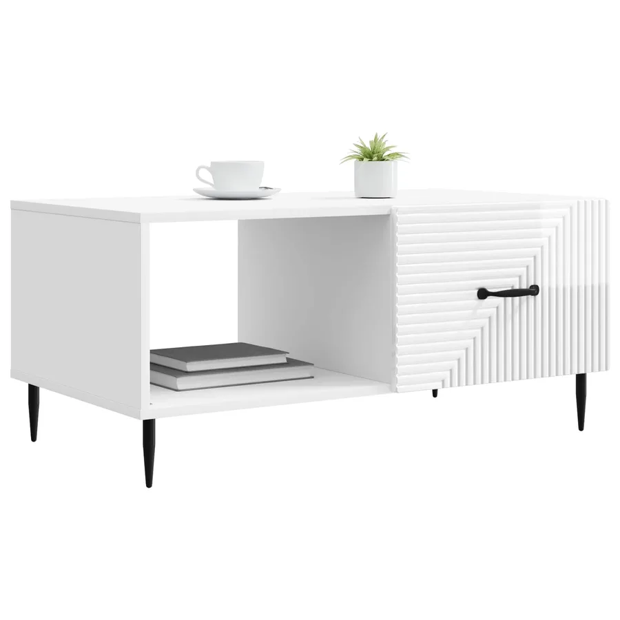 Table basse Blanc brillant 90 x 50 x 40 cm Bois d'ingénierie - 3