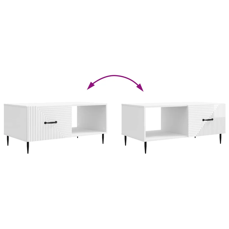 Table basse Blanc brillant 90 x 50 x 40 cm Bois d'ingénierie - 8