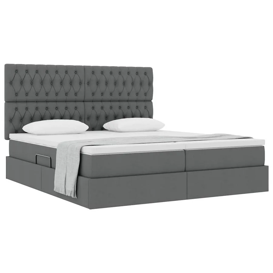 Lit de Rangement avec tête de lit Gris foncé 200 x 200 cm Tissu - 3