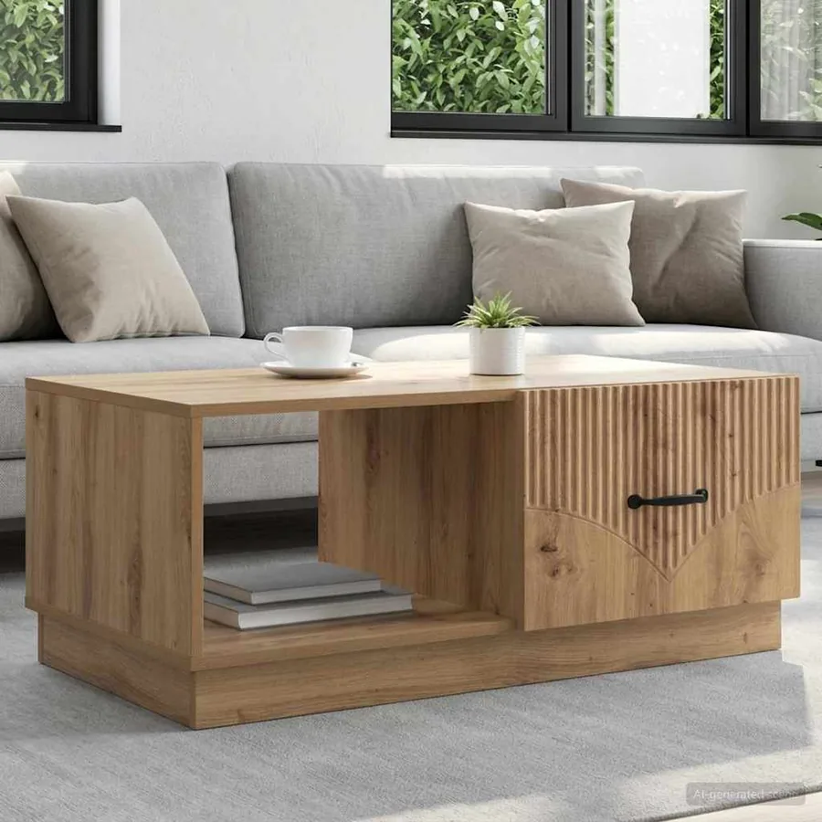 Table basse Chêne artisanal 90 x 50 x 37 cm Bois d'ingénierie