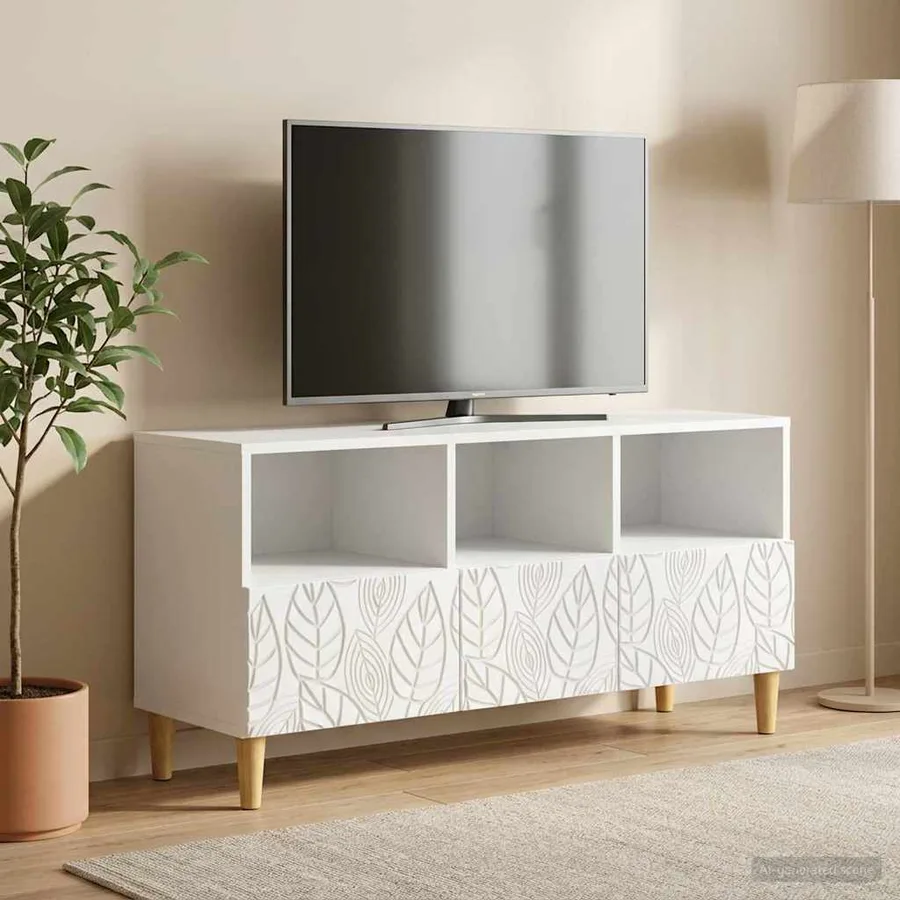 Meuble TV 102 x 34,5 x 50 cm Blanc Bois d'ingénierie - 3