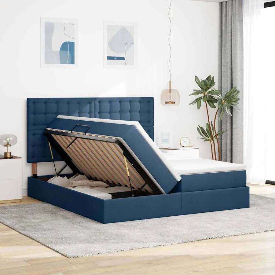 Lit de rangement LED avec matelas Bleu 180 x 200 cm Tissu - 4