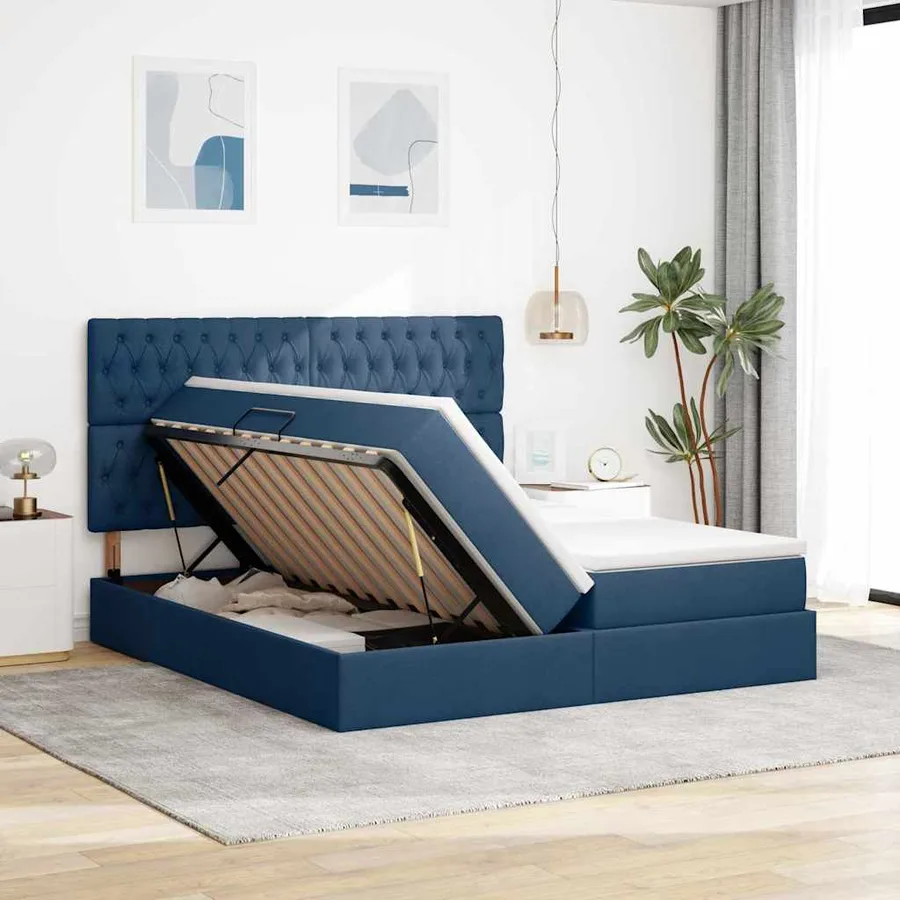 Lit de Rangement avec tête de lit Bleu 180 x 200 cm Tissu - 4
