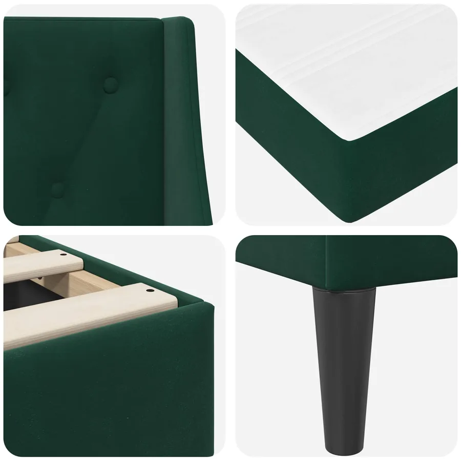 Cadre de lit avec matelas Vert foncé 100 x 200 cm Velours - 9