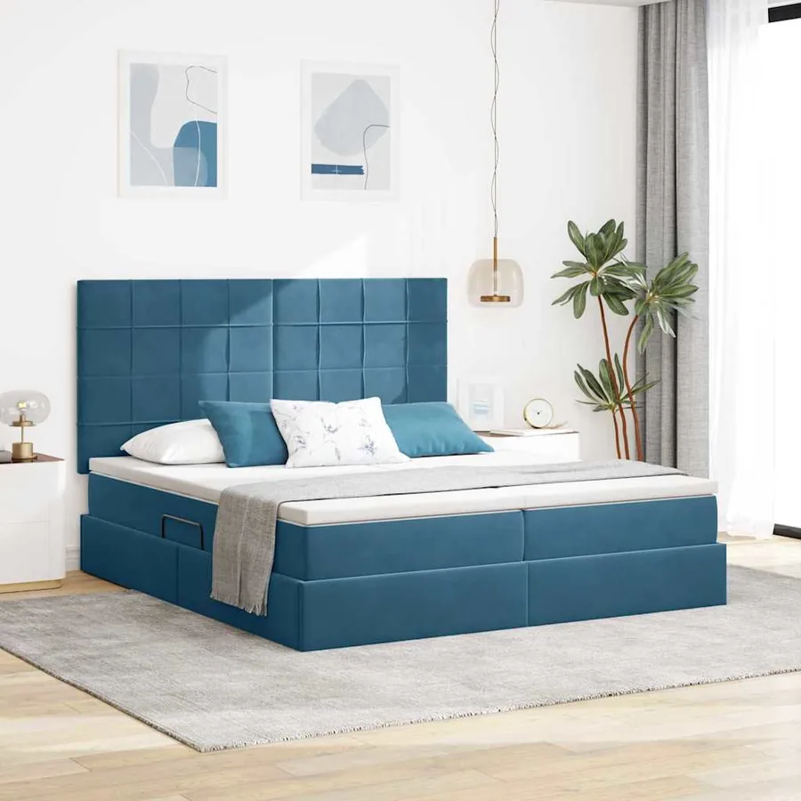 Lit de Rangement avec stockage Bleu foncé 180 x 200 cm Velours