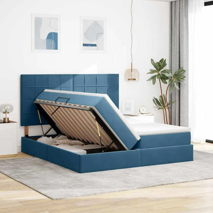 Lit de Rangement avec stockage Bleu foncé 180 x 200 cm Velours - 4