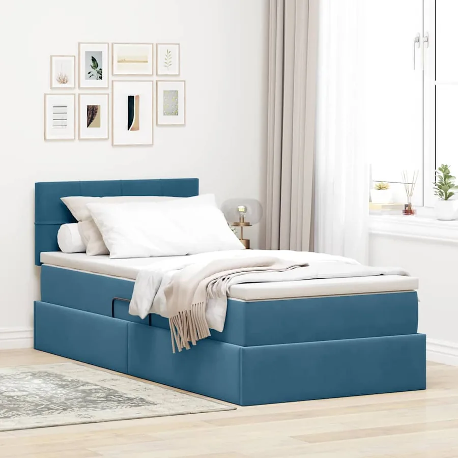 Lit de Rangement avec matelas Bleu foncé 90 x 200 cm Velours