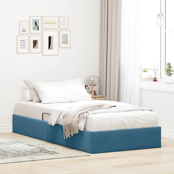 Cadre de lit ottoman Bleu foncé 90 x 200 cm Velours