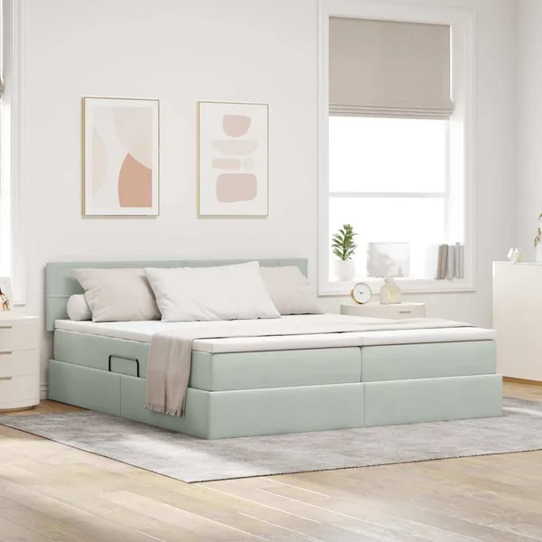 Lit de rangement LED avec matelas Gris clair 200 x 200 cm