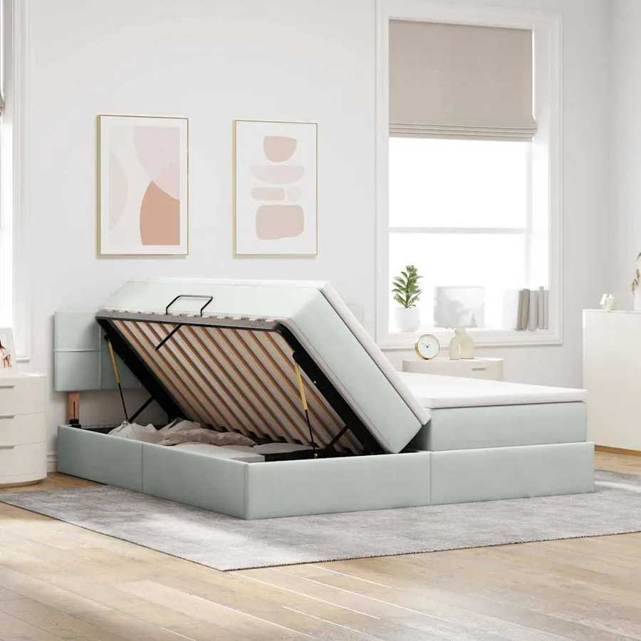 Lit de rangement LED avec matelas Gris clair 200 x 200 cm - 4