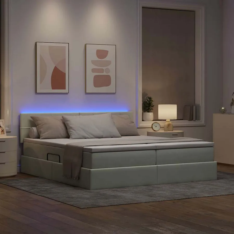 Lit de rangement LED avec matelas Gris clair 200 x 200 cm - 5