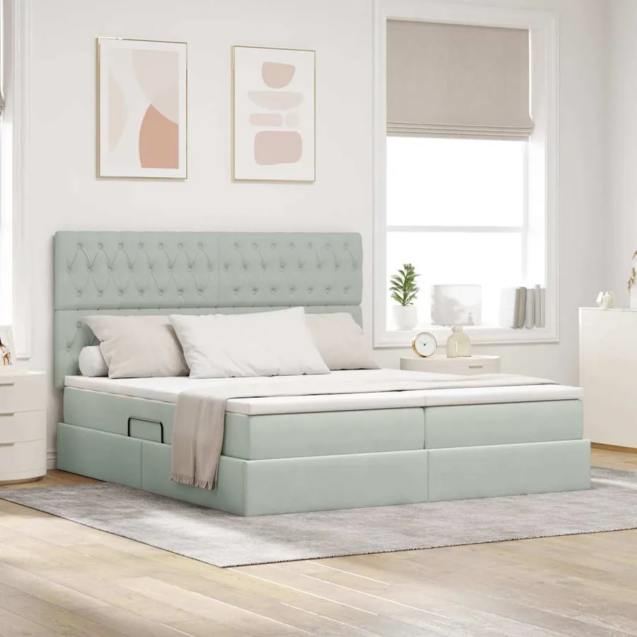 Lit de Rangement avec stockage Gris clair 200 x 200 cm Velours