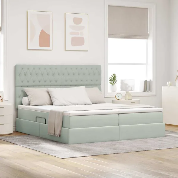 Lit de Rangement avec stockage Gris clair 200 x 200 cm Velours