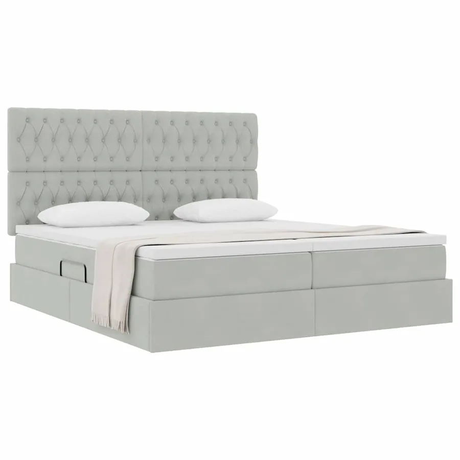 Lit de Rangement avec stockage Gris clair 200 x 200 cm Velours - 3