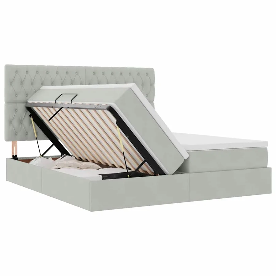 Lit de Rangement avec stockage Gris clair 200 x 200 cm Velours - 7