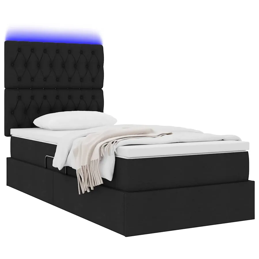 Lit de rangement LED avec matelas Noir 90 x 200 cm Tissu - 3