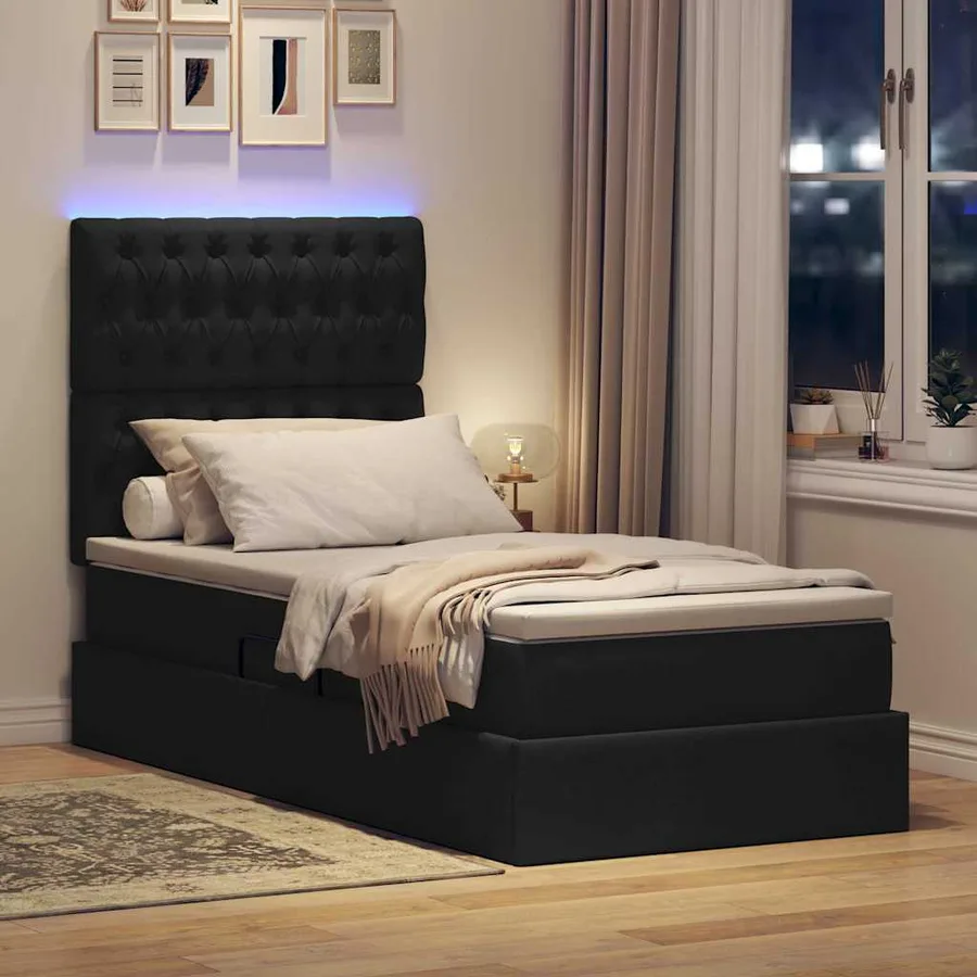 Lit de rangement LED avec matelas Noir 90 x 200 cm Tissu - 5