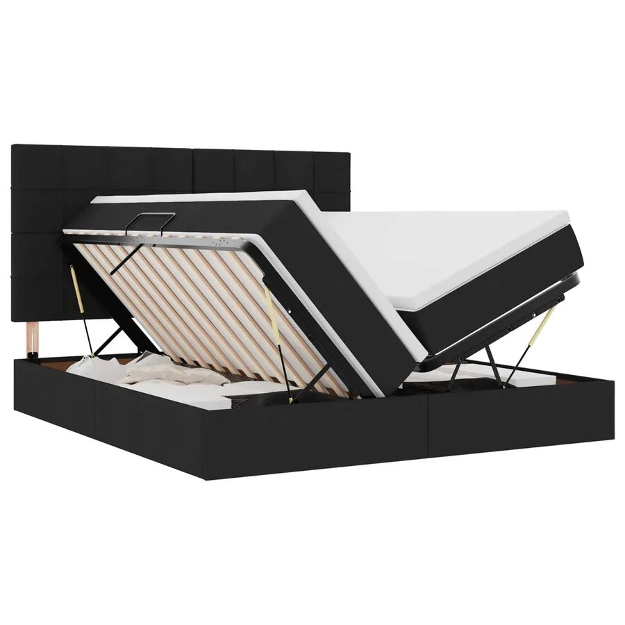 Lit de Rangement avec tête de lit Noir 180 x 200 cm Tissu - 2