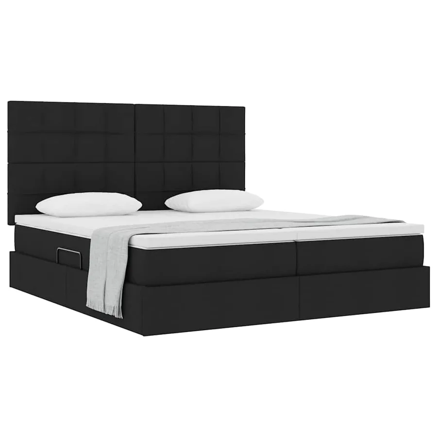Lit de Rangement avec tête de lit Noir 180 x 200 cm Tissu - 3
