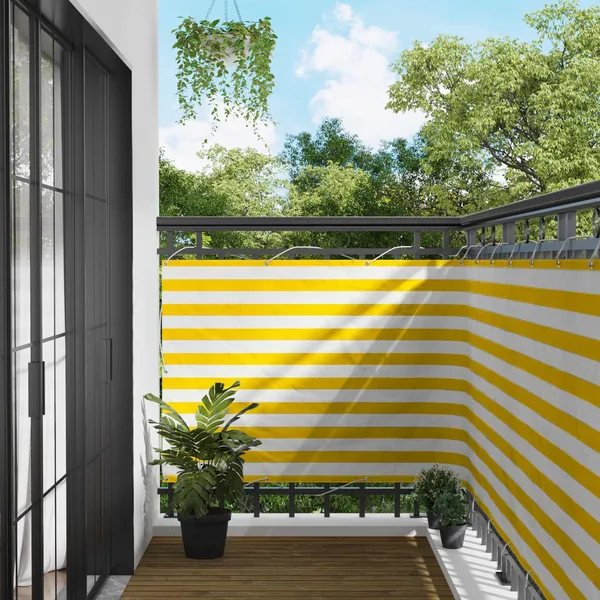 Écran de balcon Jaune et blanc 110 x 700 cm Tissu Oxford