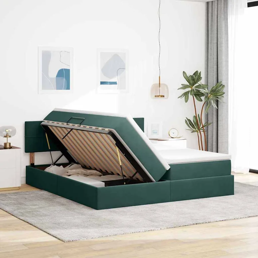 Lit de Rangement avec matelas Vert foncé 90 x 200 cm - 4