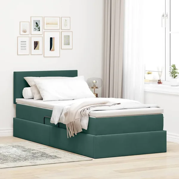 Lit de rangement LED avec matelas Vert foncé 90 x 200 cm