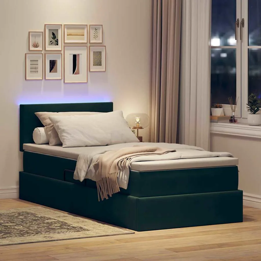 Lit de rangement LED avec matelas Vert foncé 90 x 200 cm - 4