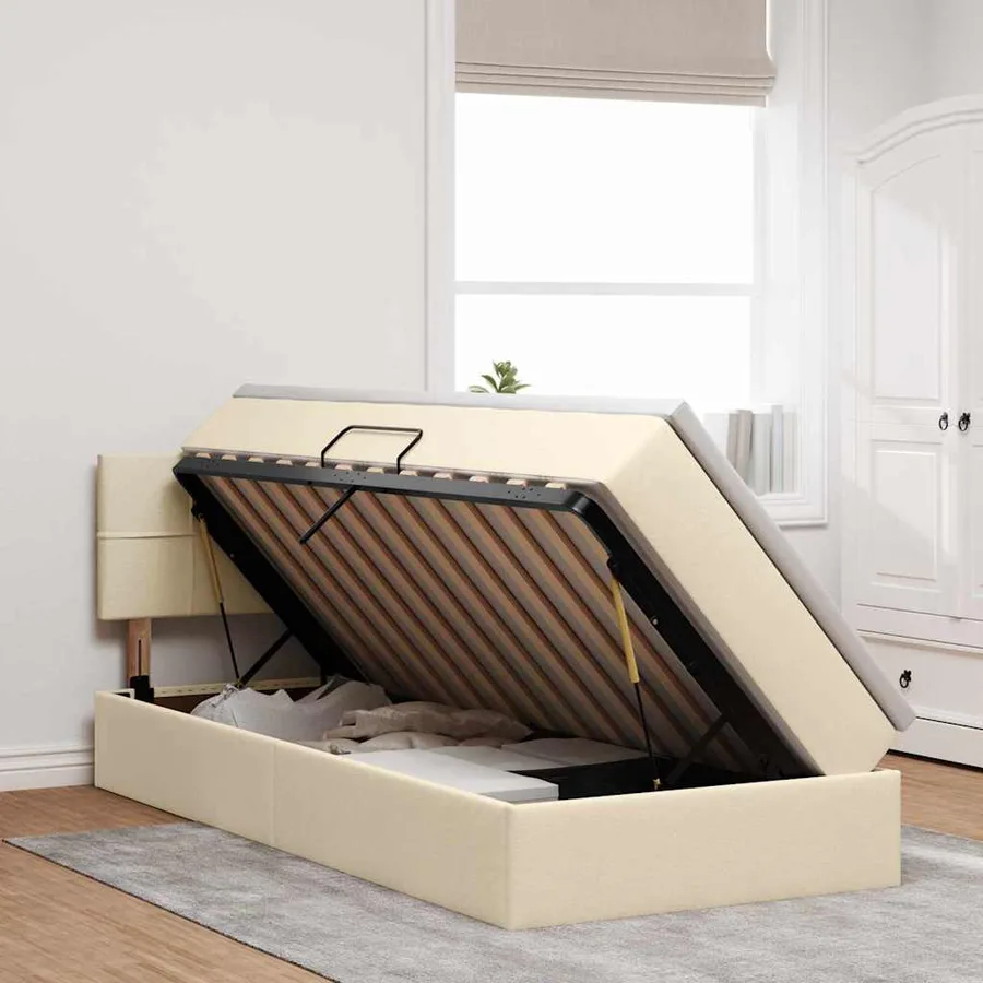 Lit avec rangement et matelas avec stockage Crème 100 x 200 cm - 4