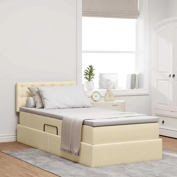 Lit avec rangement et matelas avec stockage Crème 100 x 200 cm