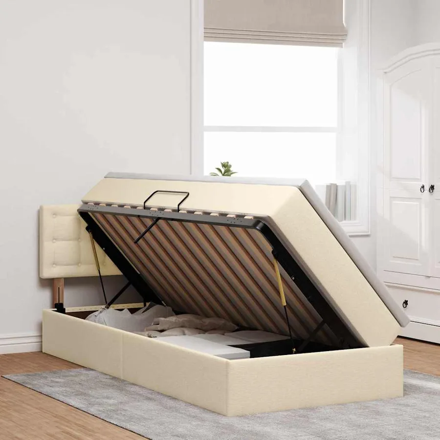 Lit avec rangement et matelas avec stockage Crème 100 x 200 cm - 4