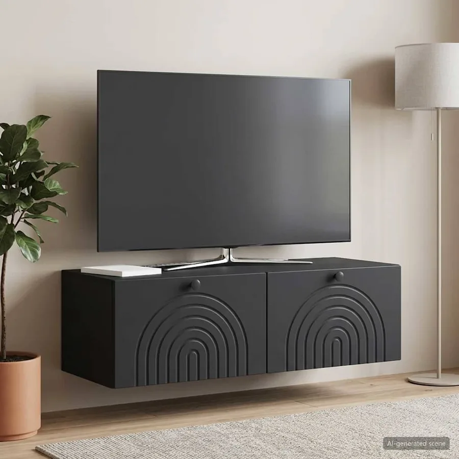 Meuble TV mural Noir 99 x 41 x 30 cm Bois d'ingénierie - 4