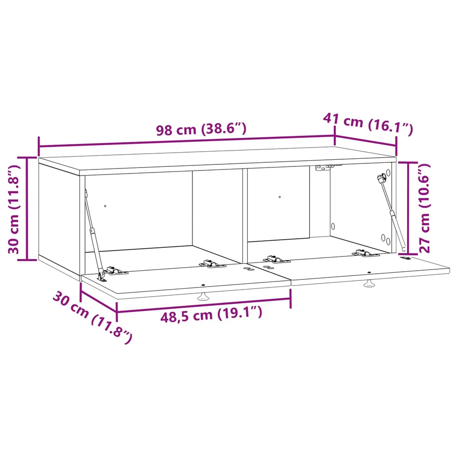 Meuble TV mural Noir 99 x 41 x 30 cm Bois d'ingénierie - 8