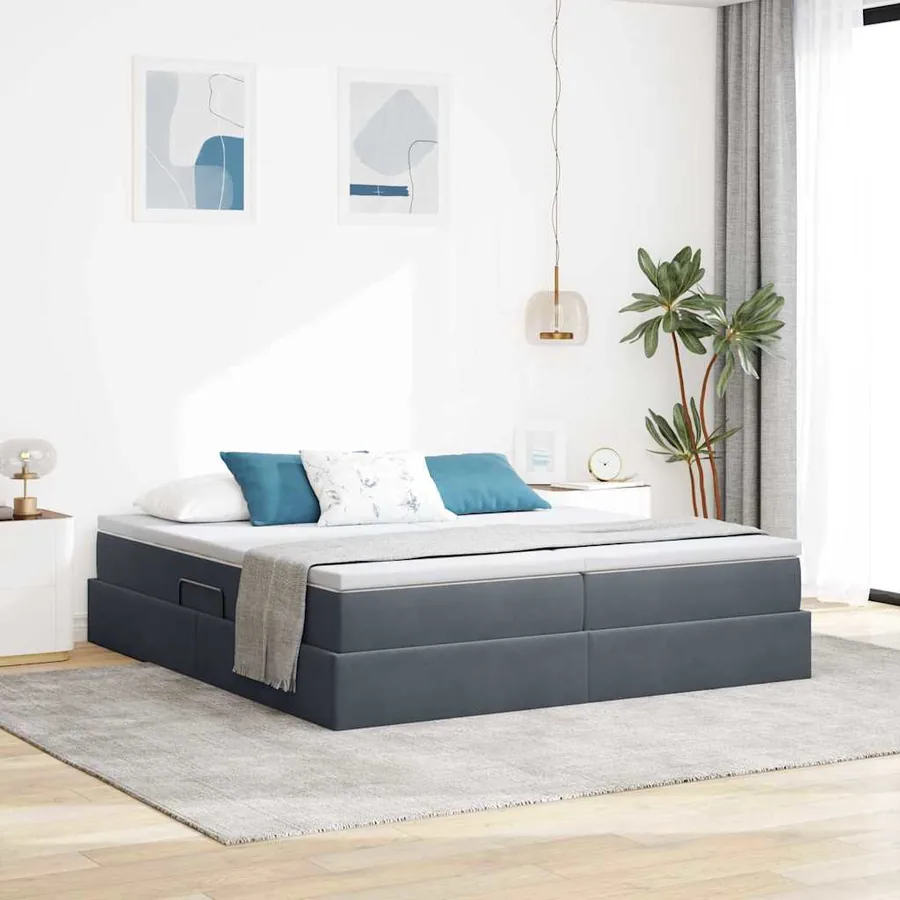 Lit avec rangement et matelas Gris foncé 200 x 200 cm Velours