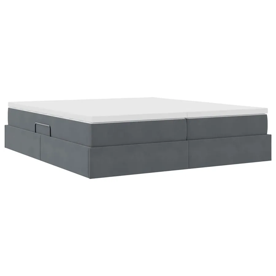 Lit avec rangement et matelas Gris foncé 200 x 200 cm Velours - 5