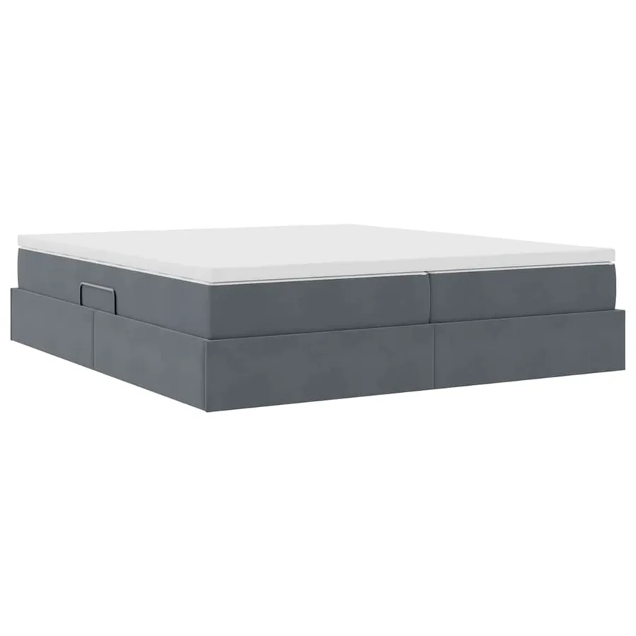 Lit avec rangement et matelas Gris foncé 200 x 200 cm Velours - 8