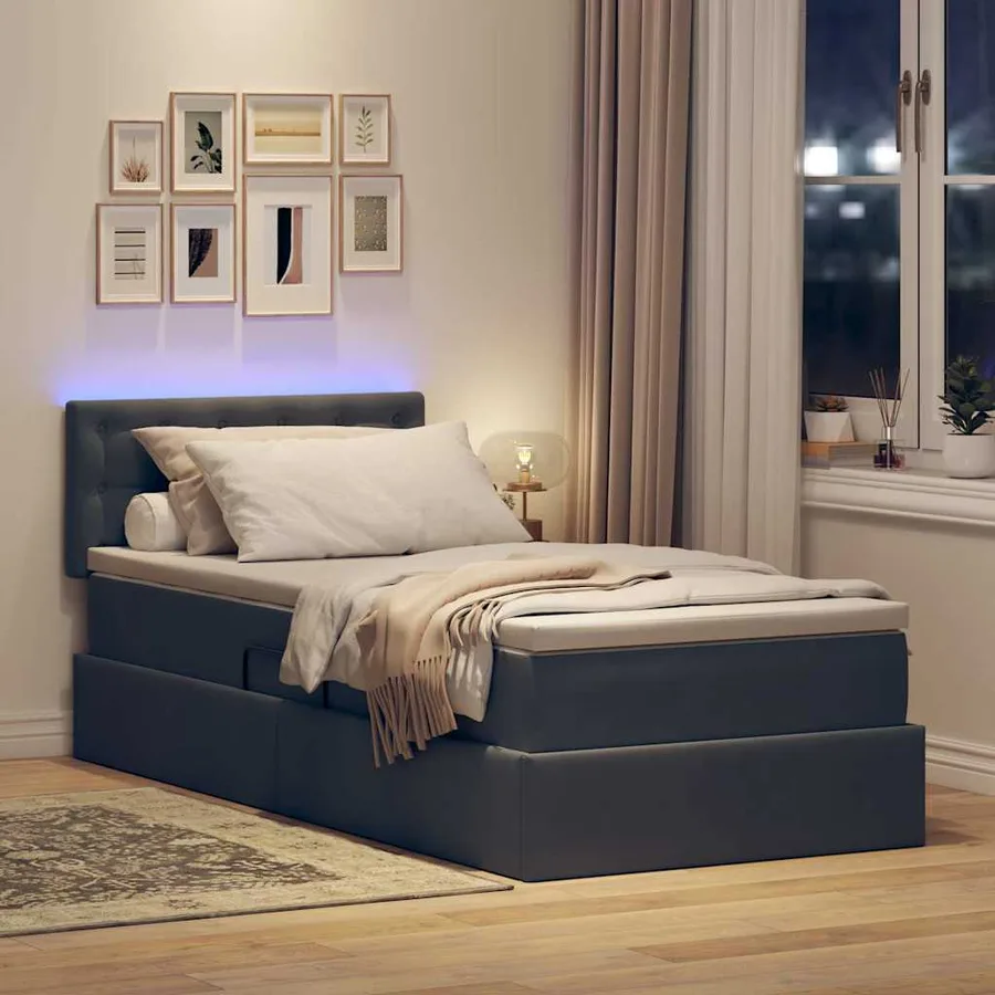 Lit de rangement LED avec matelas Gris foncé 100 x 200 cm - 5