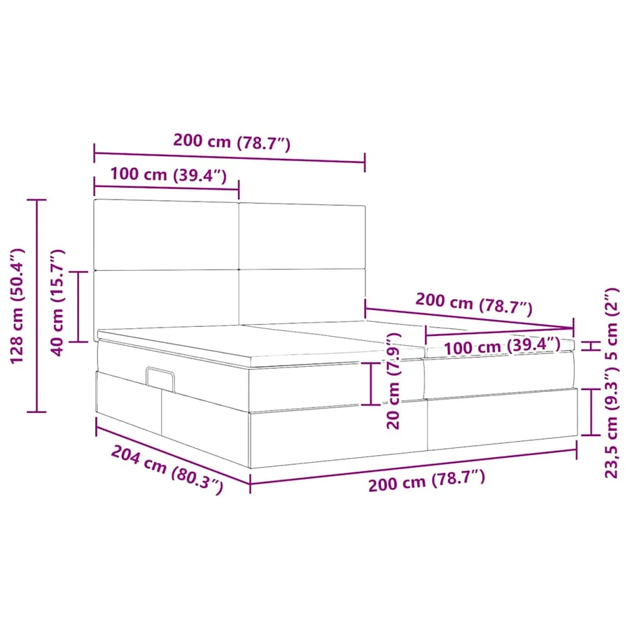 Lit de rangement LED avec matelas Gris foncé 200 x 200 cm - 18