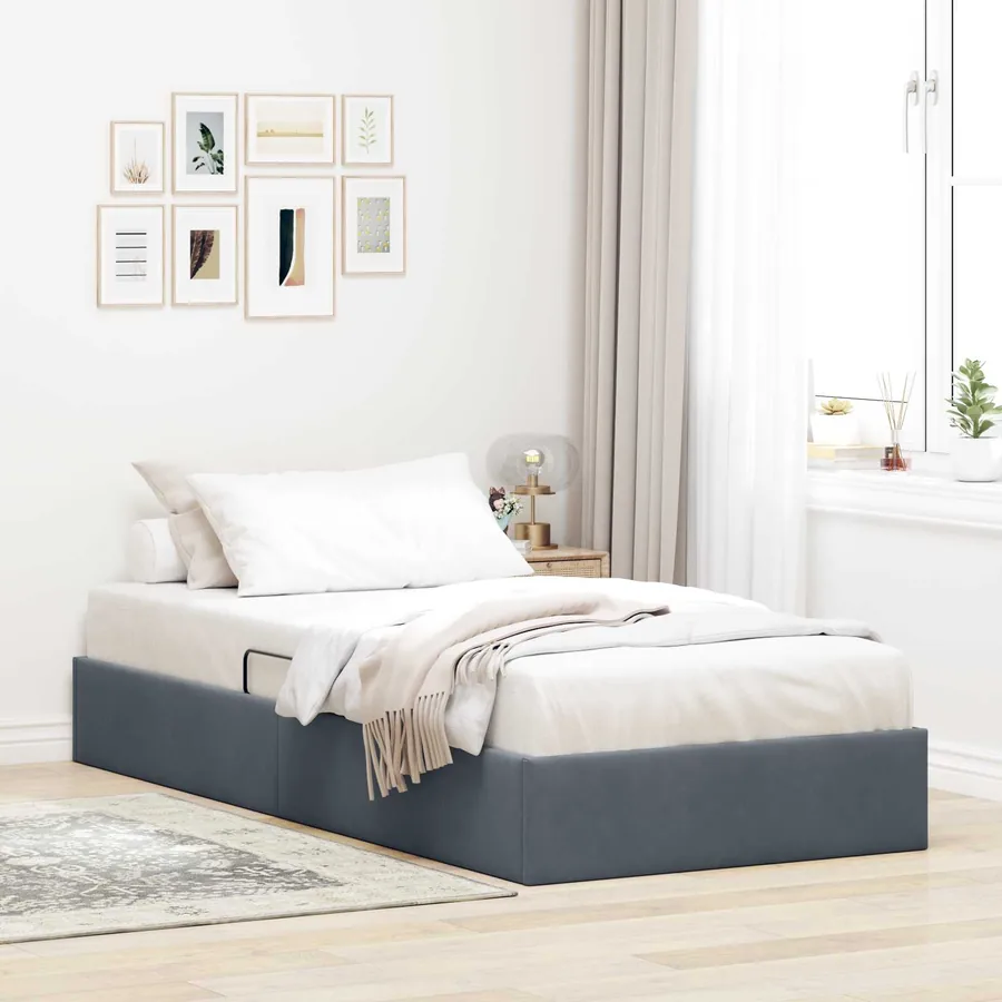 Cadre de lit ottoman Gris foncé 90 x 200 cm Velours