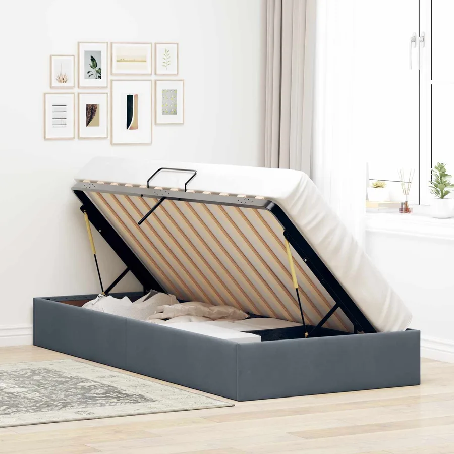Cadre de lit ottoman Gris foncé 90 x 200 cm Velours - 4