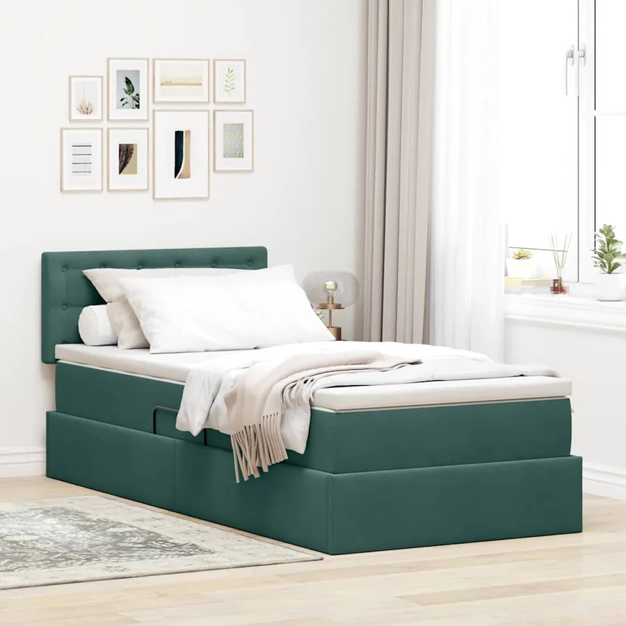 Lit de rangement LED avec matelas Vert foncé 100 x 200 cm