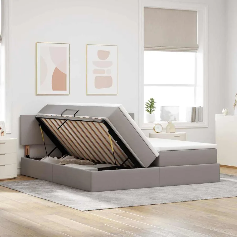 Lit de rangement LED avec matelas Taupe 200 x 200 cm Tissu - 4