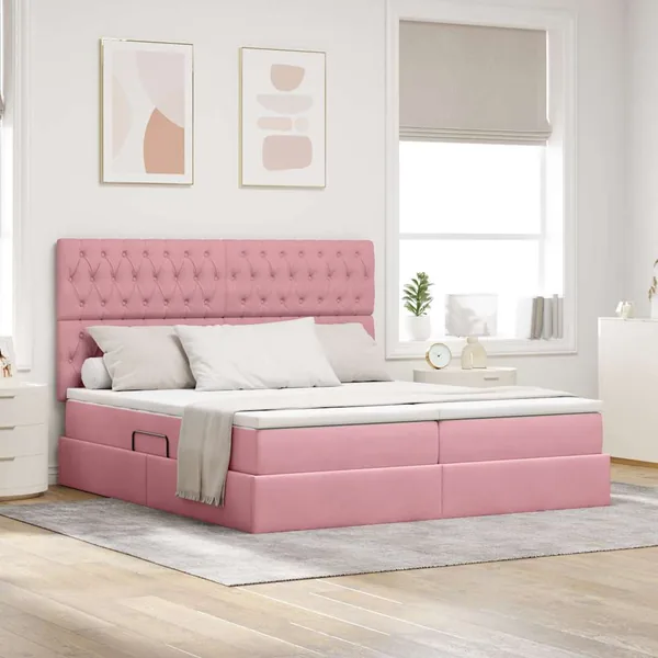 Lit de rangement LED avec matelas Rose 200 x 200 cm Velours