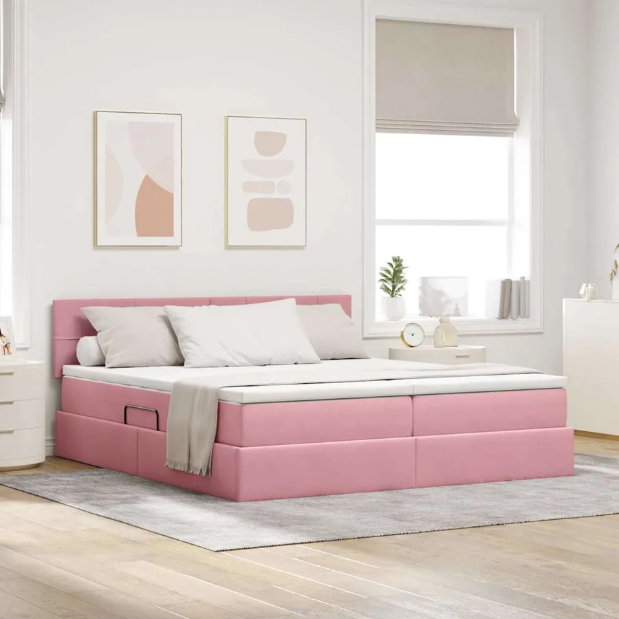 Lit de rangement LED avec matelas Rose 200 x 200 cm Velours