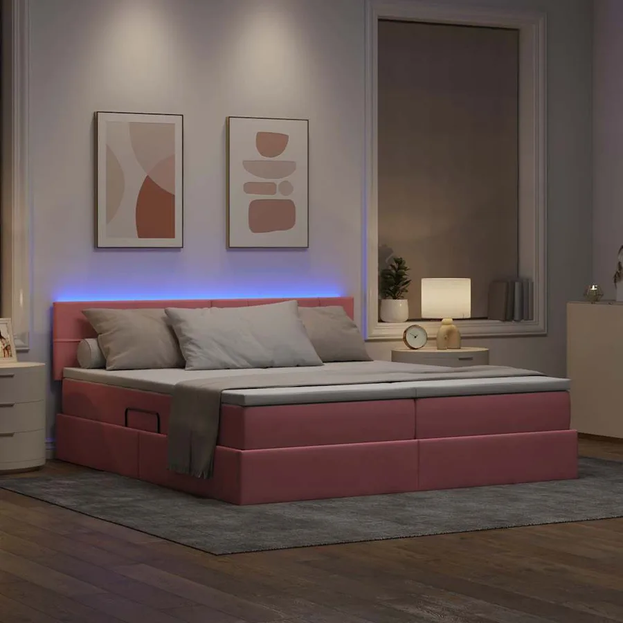 Lit de rangement LED avec matelas Rose 200 x 200 cm Velours - 5