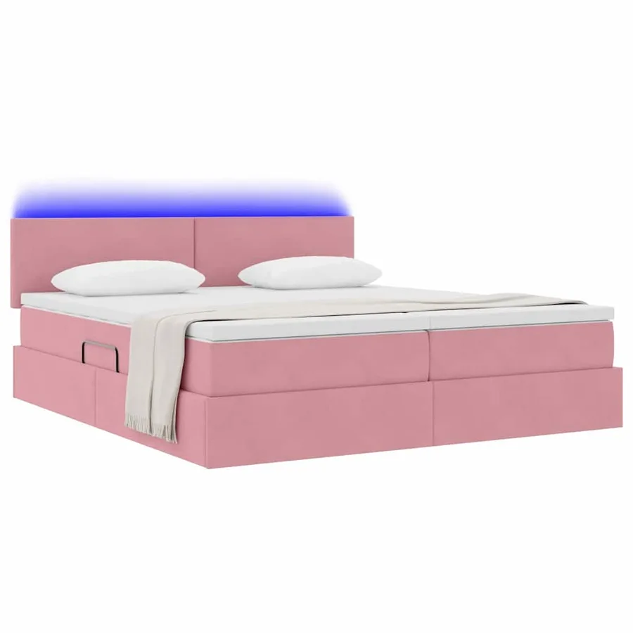 Lit de rangement LED avec matelas Rose 200 x 200 cm Velours - 3