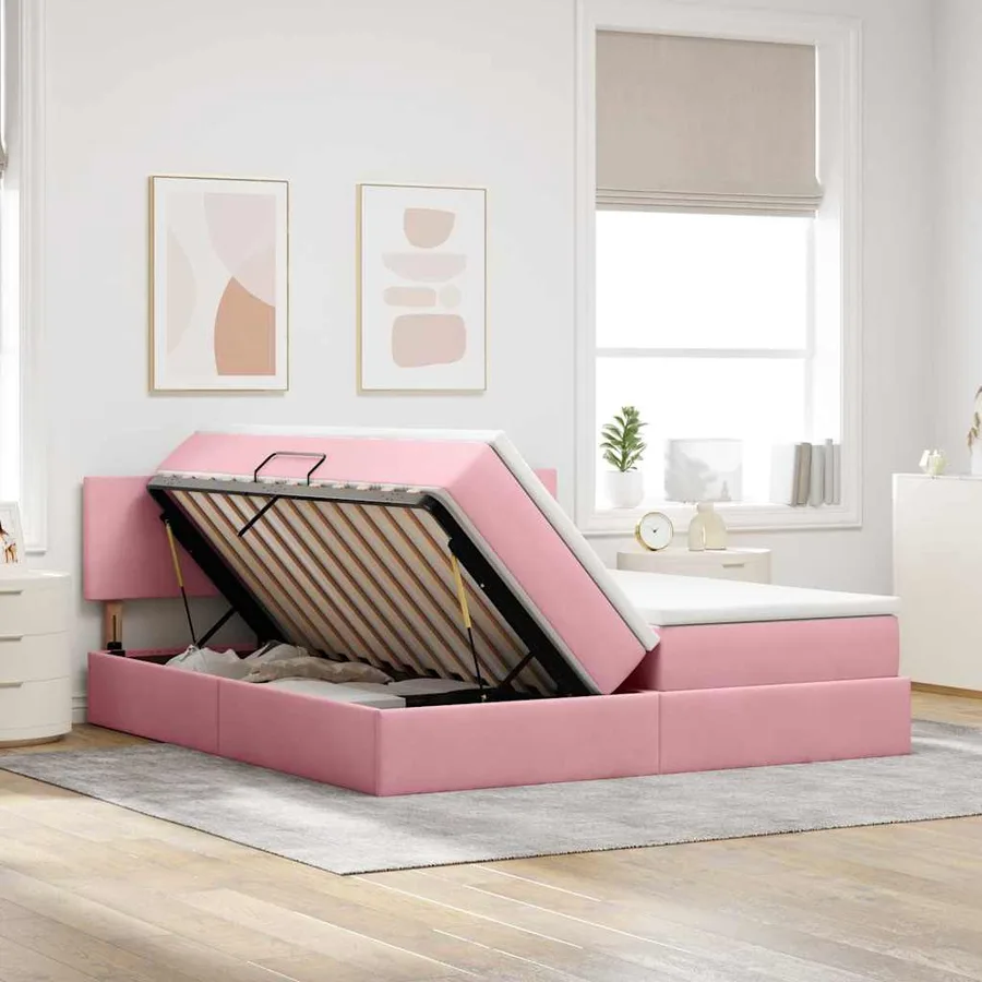 Lit de rangement LED avec matelas Rose 200 x 200 cm Velours - 4