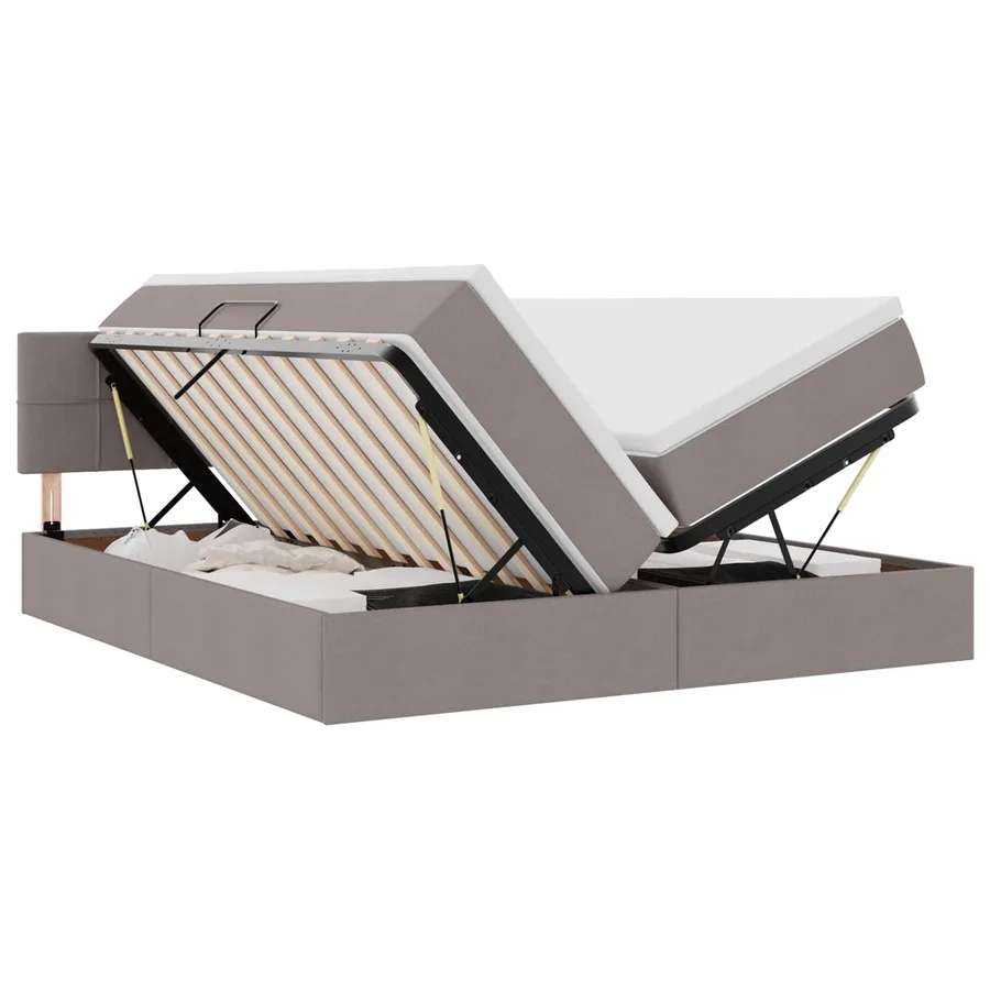 Lit de rangement LED avec matelas Taupe 200 x 200 cm Tissu - 2