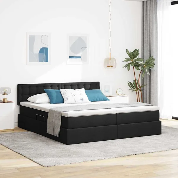 Lit de rangement LED avec matelas Noir 180 x 200 cm Tissu